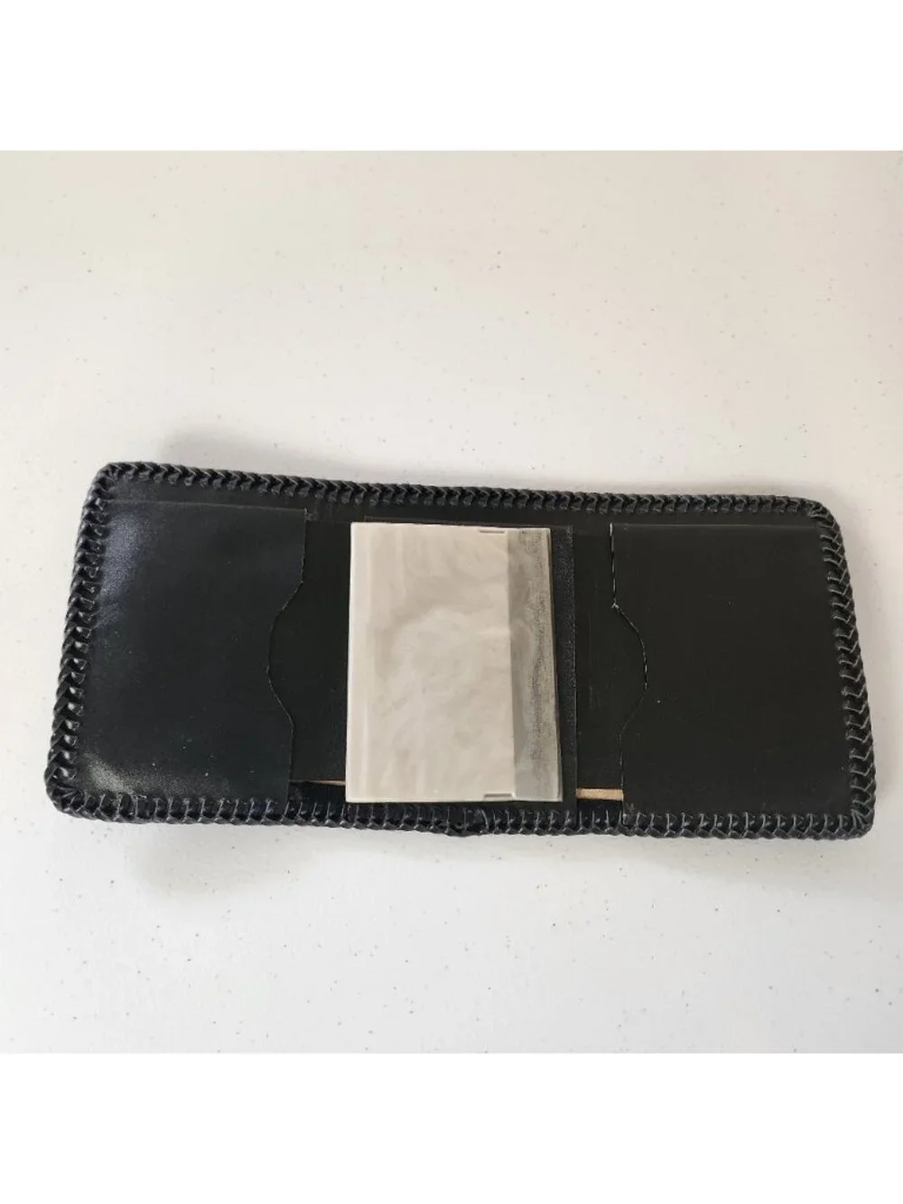 Vintage Tooled Black Leather Wallet Mens Handmade 1970s Western Boho Cowboy 70s